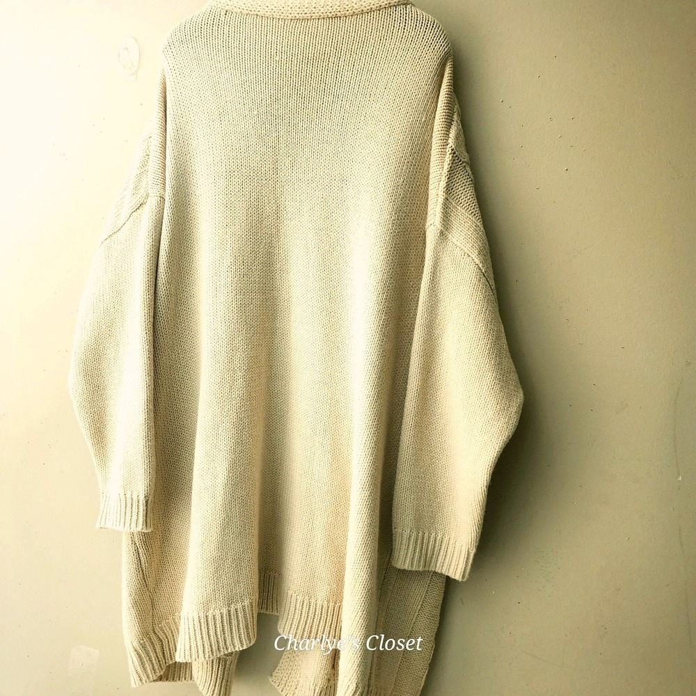 Bloomchic Cream‎ Cable Knit Cardigan Sweater Plus Size 22-24 Open Front Pockets - Picture 3 of 7